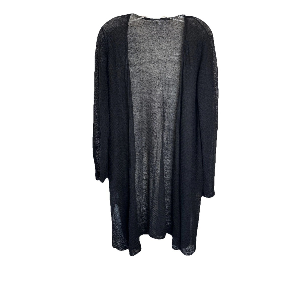 NEW EILEEN FISHER Long Black Hemp/Nylon Cardigan Open Front Duster Sz XS